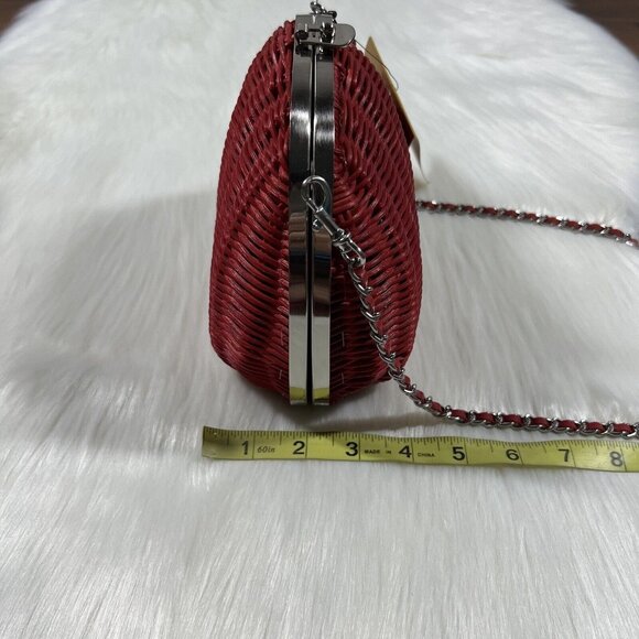 Patricia Nash One Size Red Papaya Wicker Melfi Oval Clam Bag Purse Crossbody - Picture 7 of 16